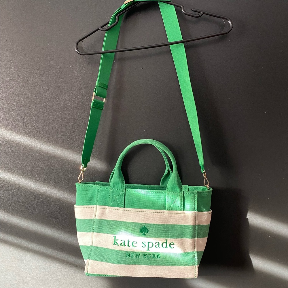 Kate Spade Green and Cream Striped Tote Bag
